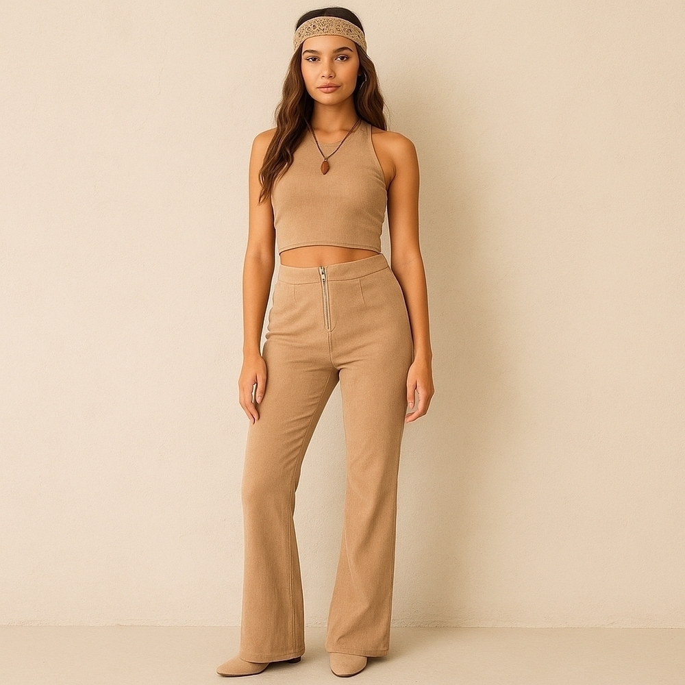 PrettyLittleThing Tan Kick Flare Pants | Size 6 | NWT